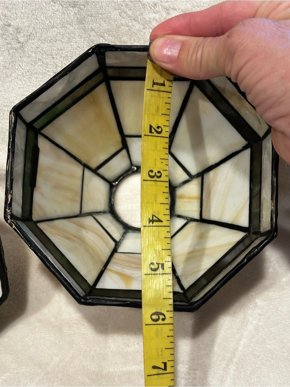 Classic Stained Glass Lampshade Pair in Cream and Black